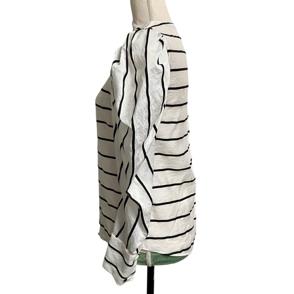 Zara Puff Sleeve Striped Blouse XS Black White Asymmetric Back Modern Chic - Picture 10 of 16